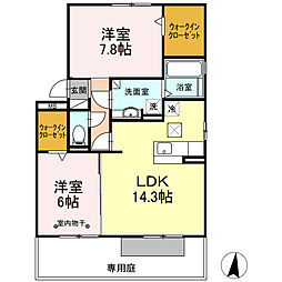 ロワジール 1階2LDKの間取り