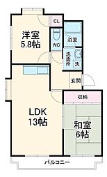 シャルマン 1階2LDKの間取り
