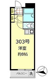 パレロワイヤル弦巻 3階ワンルームの間取り