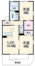 シャルマン 2階2LDKの間取り