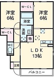 ユーパレス　Ａ棟 1階2LDKの間取り