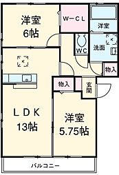 JR中央本線 神領駅 徒歩10分の賃貸アパート 2階2LDKの間取り