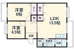 パストラル板倉Ａ 1階2LDKの間取り