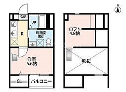 レインボーティアラ 1階1Kの間取り