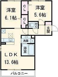 クレールA棟 2LDKの間取図画像