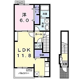 ストーリアI 2階1LDKの間取り