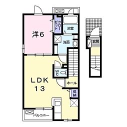フラン　エスポワール 2階1LDKの間取り