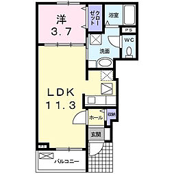 ラビスII 1階1LDKの間取り