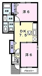 JR鹿島線 潮来駅 徒歩26分の賃貸アパート 1階2DKの間取り