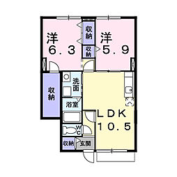 エヴァーグリーンI 1階2LDKの間取り