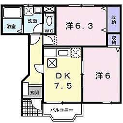ジェンテS 2DKの間取図画像
