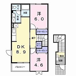 メゾンドボヌールＡ 2階2DKの間取り