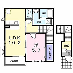 デフィ　クリヨン 2階1LDKの間取り