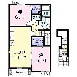 Ｒ’Ｓ−II　Ｂ 2階2LDKの間取り