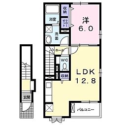 湘南新宿ライン高海 井野駅 3.8kmの賃貸アパート 2階1LDKの間取り