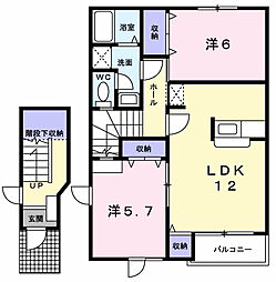 東武桐生線 新桐生駅 徒歩7分の賃貸アパート 2階2LDKの間取り