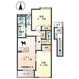 東武伊勢崎線 細谷駅 徒歩38分の賃貸アパート 2階2LDKの間取り