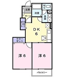 アフロート 1階2DKの間取り