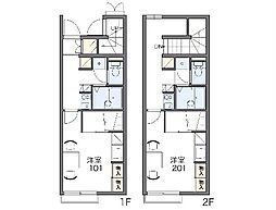 レオパレスファイナルイーリス 2階1Kの間取り