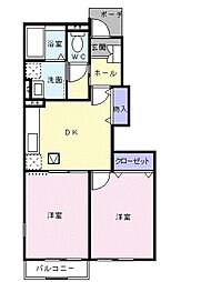 リヴァー 1階2DKの間取り