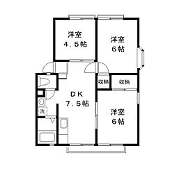 サンライズ　Ｂ棟 1階3DKの間取り