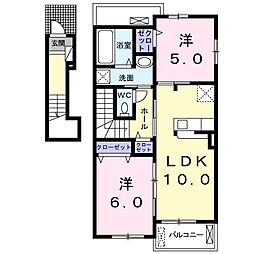 サンヴェール長者ヶ台　Ａ 2階2LDKの間取り