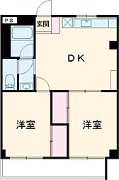 小田急小田原線 町田駅 徒歩13分の賃貸マンション 1階2DKの間取り