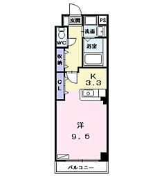 ヴィラ・イレブンス 2階ワンルームの間取り