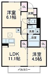 ルミエールＡＳＵＫＡ 1階2LDKの間取り