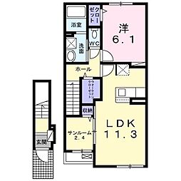 名古屋市営名城線 茶屋ヶ坂駅 バス10分 猪子石原下車 徒歩5分の賃貸アパート 2階1LDKの間取り