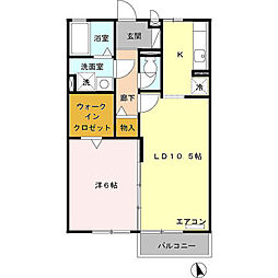 リヴェールＡＯＫＩ 2階1LDKの間取り