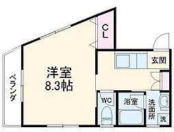 ソレイユワシオ八番館 3階1Kの間取り