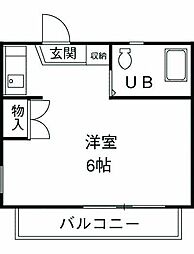 ピアハウスＡ 1階ワンルームの間取り