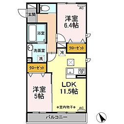 プリムラ 1階2LDKの間取り
