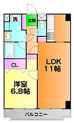 綾東ヴィレッジ弐番館 5階1LDKの間取り