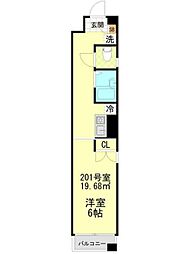 インベスト川崎 2階1Kの間取り