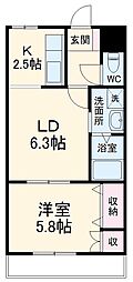 JR関西本線 四日市駅 徒歩27分の賃貸アパート 2階1LDKの間取り