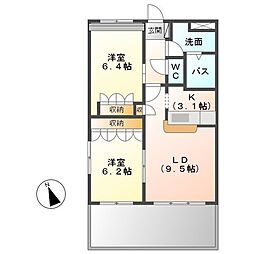 グランドール 1階2LDKの間取り