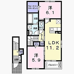 ティファーレ 2階2LDKの間取り
