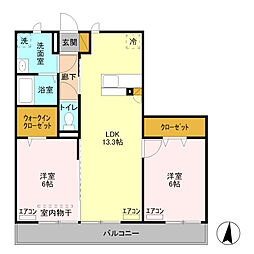 Ｄ−Ｒｏｏｍあずま町Ａ 2階2LDKの間取り