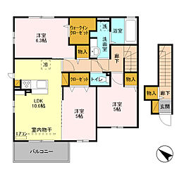 東武東上線 若葉駅 徒歩10分の賃貸アパート 2階2LDKの間取り