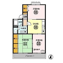 ウェルセッジ請西　II 1階3DKの間取り