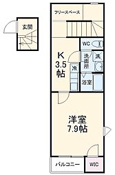 JR総武線 船橋駅 徒歩14分の賃貸アパート 2階1Kの間取り