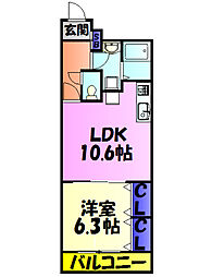 京成千葉線 みどり台駅 徒歩10分の賃貸マンション 4階1LDKの間取り