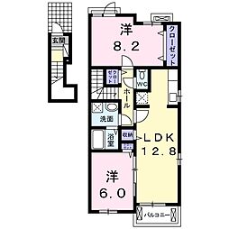 関東鉄道竜ヶ崎線 竜ヶ崎駅 徒歩14分の賃貸アパート 2階2LDKの間取り