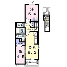チェリーブロッサムII 2階2DKの間取り