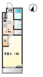 カサアスール 1Kの間取図画像