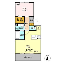 オランジュＢ 2階1LDKの間取り
