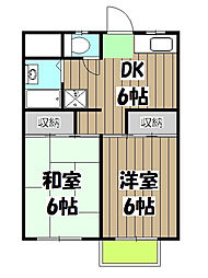 ユニメント林　Ｂ棟 1階2DKの間取り