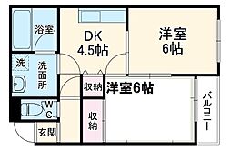 第2みそのハイツ 1階2DKの間取り